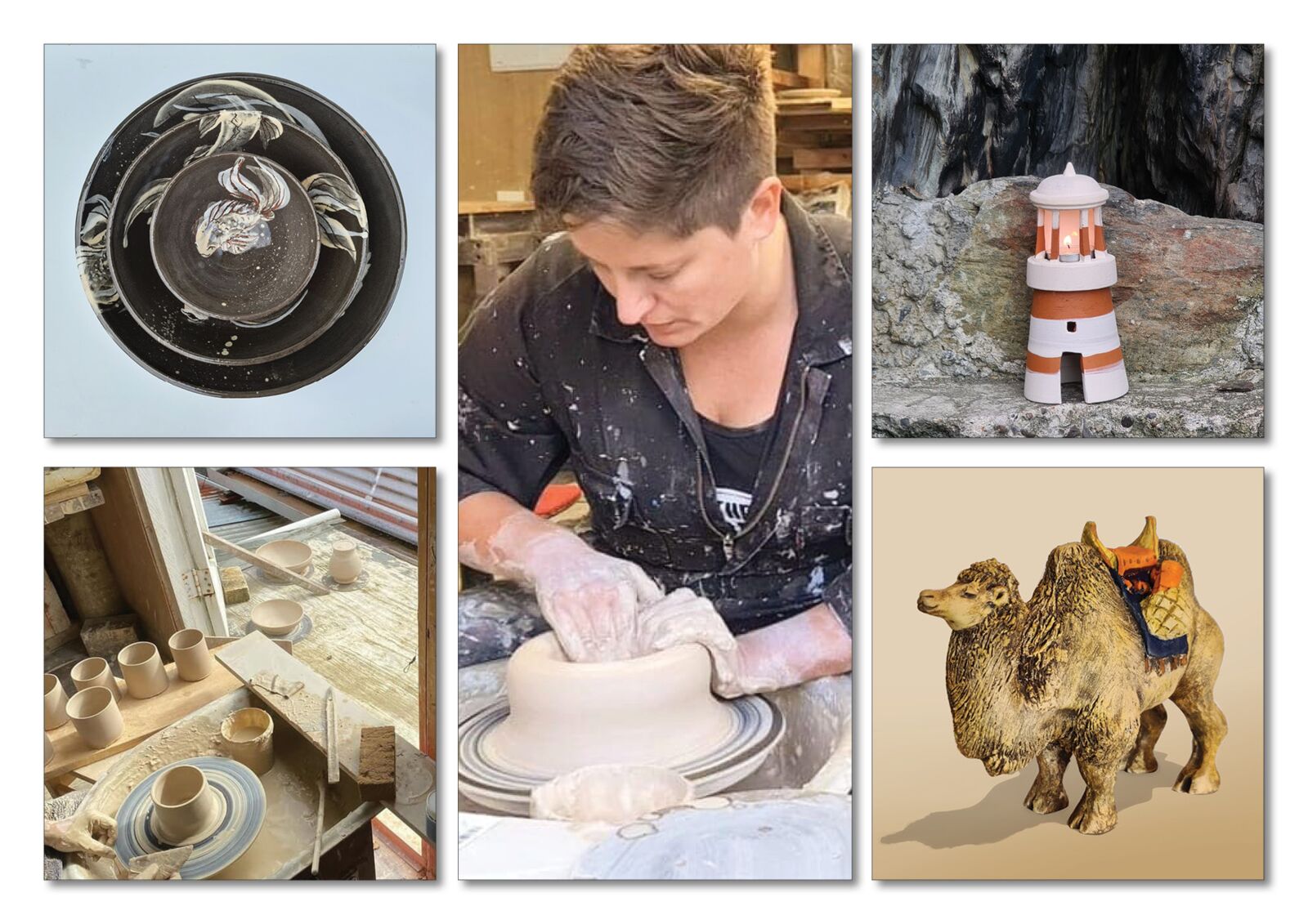 Detailed image of a custom-made clay bowl and sculpture with organic textures